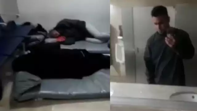 El hombre mostró las malas condiciones del cuarto donde los tienen retenidos en el Aeropuerto Internacional de Cancún