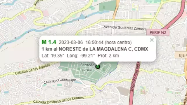 Sismo con magnitud 1.4 en CDMX en alcaldía Magdalena Contreras
