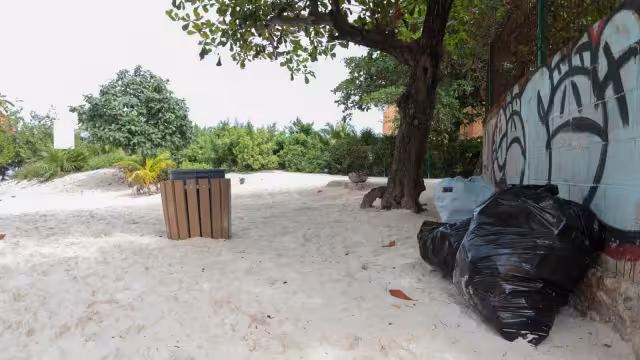 Las bolsas con desechos recogida de la playa de Cancún fueron dejadas a la entrada en la espera de su traslado al basurero municipal
