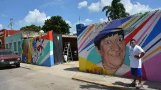 El mural fue realizado con el uso de una técnica que mezcla pinturas vinílicas y acrílicos en aerosol