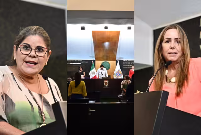 Las diputadas Elisa Hernández y Adriana Ortiz se subieron a la tribuna del Congreso de Campeche