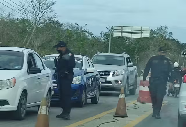 Los vehículos son revisados por agentes de seguridad y binomios caninos