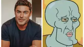 Meme comparando a Zac Efron con Calamardo Guapo
