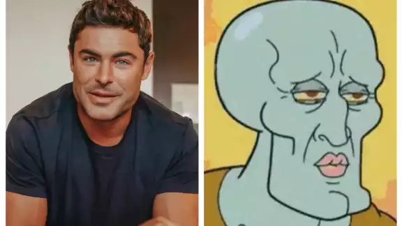 Meme comparando a Zac Efron con Calamardo Guapo