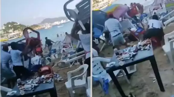 La sillas, sombrillas, vacos y cocos, volaron en la pelea campal a la orilla de la playa La sillas, sombrillas, vacos y cocos, volaron en la pelea campal a la orilla de la playa