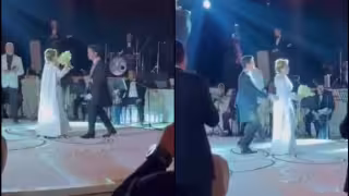 La pareja recorrió toda la pista de baile en su primera canción como esposos