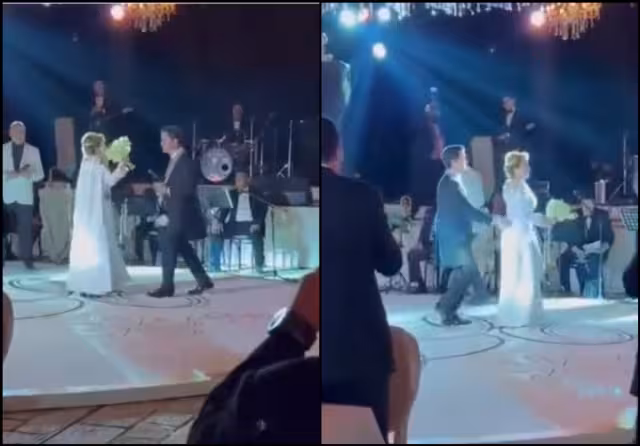 La pareja recorrió toda la pista de baile en su primera canción como esposos