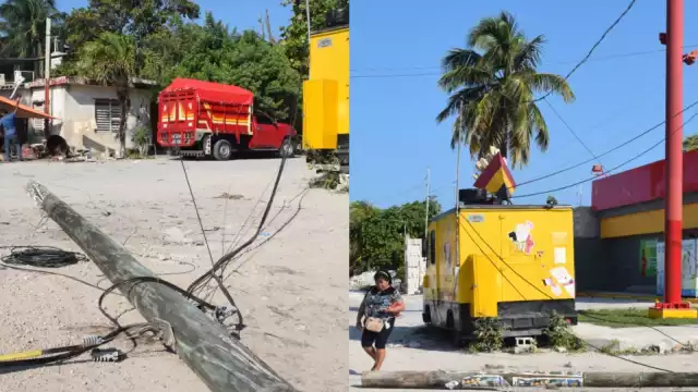 Fueron dos volquetes en distintas zonas de Progreso los que derribaron postes de la CFE