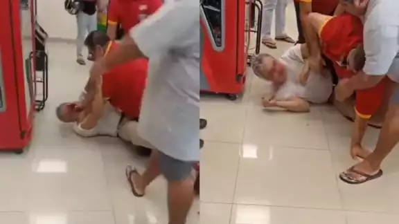 Ambos terminaron en el suelo al interior del Oxxo en Playa del Carmen Ambos terminaron en el suelo al interior del Oxxo en Playa del Carmen