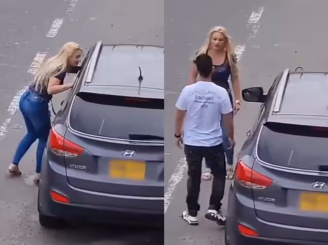 La amante salió a escondidas del auto y luego regresó para para abrazar a su amiga