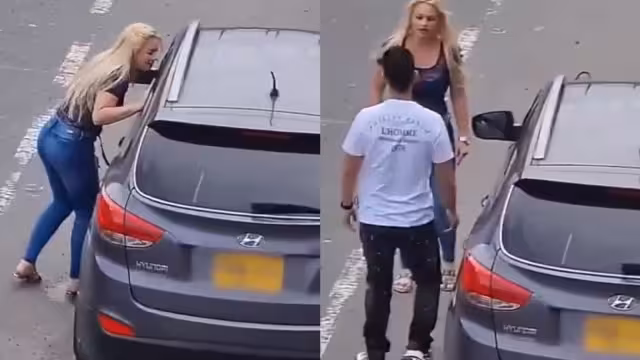 La amante salió a escondidas del auto y luego regresó para para abrazar a su amiga