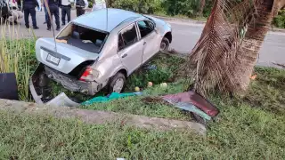 Conductor termina estrellado contra una palmera por manejar a exceso de velocidad en Chetumal