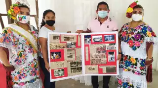 La reina saliente, Glendy Delgado, el diputado de la novena corrida; su esposa Patricia Aracely Martín y la reina electa, Landy de Jesús Huchim