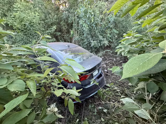 El vehículo accidentado terminó fuera de la carretera, entre la maleza.