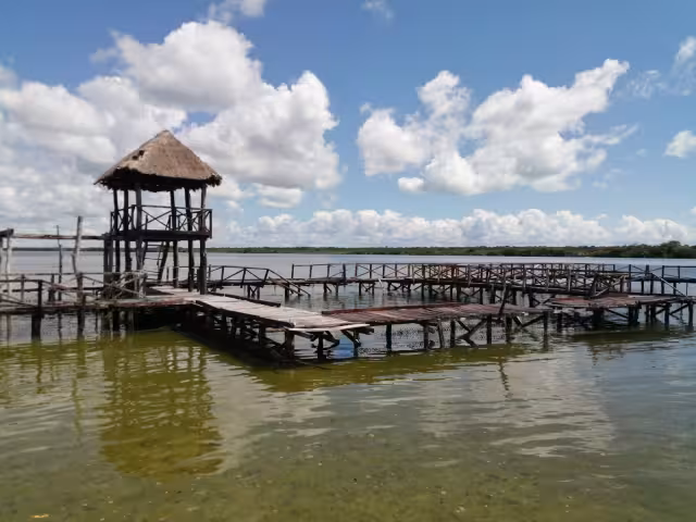 Un muelle ubicado en el interior de la reserva estatal se encuentra en ruinas y cayéndose a pedazos en algunas partes