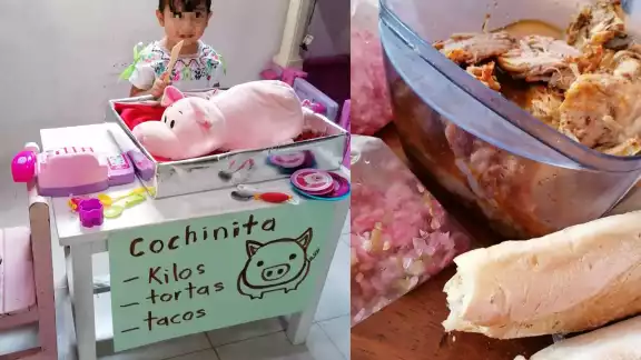 La pequeña niña es la que se encarga de 'vender' la cochinita La pequeña niña es la que se encarga de 'vender' la cochinita