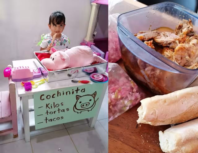 La pequeña niña es la que se encarga de 'vender' la cochinita
