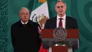 Presidente AMLO y Hugo López-Gatell en conferencia de prensa