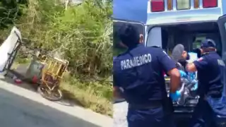 Motociclista choca con un triciclo estacionado en la carretera Mérida-Tizimín