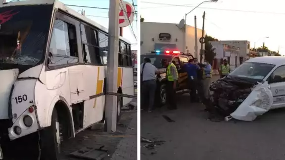 Los pasajeros del autobús tuvieron lesiones leves, el conductor de la camioneta tuvo lesiones en la cara y golpes en el cuerpo