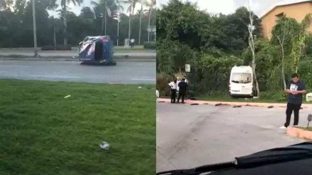 La van donde viajaban los empleados terminó en el límite de un terreno