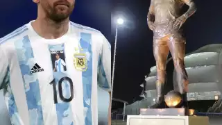 A las afueras del Estadio Único Madre de Ciudades se colocó una estatua en honor el número 10