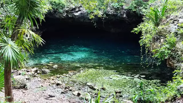 Cenote lleno de basura en Puerto Aventuras
