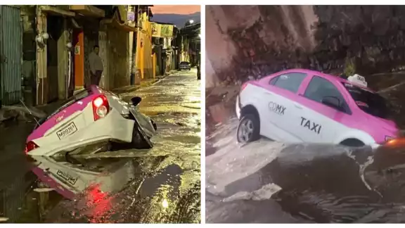 Taxi dentro del socavón, en Milpa Alta Taxi dentro del socavón, en Milpa Alta