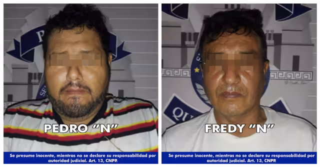 Pedro "N" y Fredy "N" quienes fueron detenidos y puestos a disposición de las autoridades correspondientes