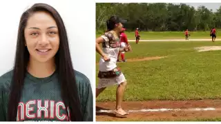 Stefanía Aradillas, softbolista en Tokio 2020, visita a las Diablillas de Hondzonot