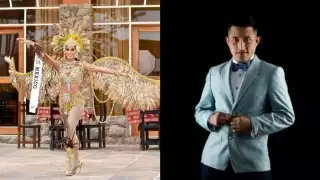 El casco del atuendo representa la cabeza y el pico del águila, está elaborado con plumas naturales que le dieron volumen