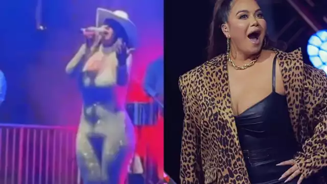 El viento causó que el vestuario de Chiquis Rivera se moviera de forma extraña