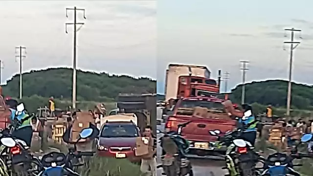 En cuestión de minutos, pobladores se apoderaron de todo el cargamento del tráiler