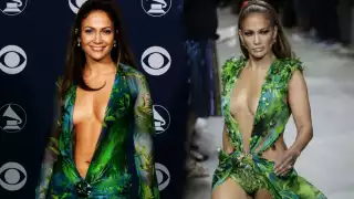 En dos ocasiones ha aparecido JLo con su vestido Versace. Foto: Especial