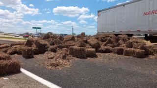 Remolque se desprende y deja pacas de forraje regadas en la carretera Campeche–Mérida