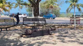 Base de madera del cañón presenta deterioro en Moch Cohuó.