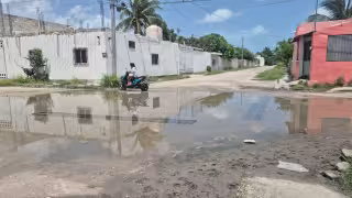 Encharcamientos afectan la movilidad en la colonia Los Manguitos de Champotón; vecinos exigen solución