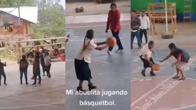 La mujer esquivó a todos sus contrincantes hasta tirar una canasta