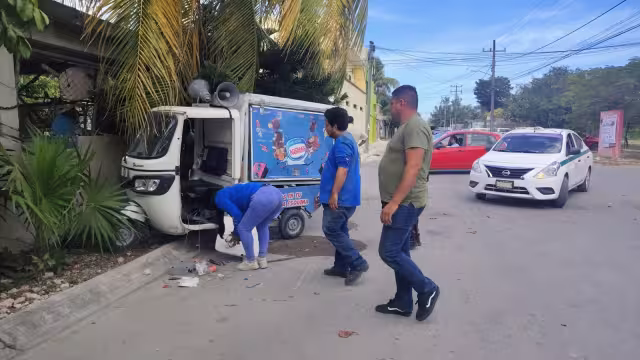 El vehículo que transportaba los helados terminó sobre una jardinera.