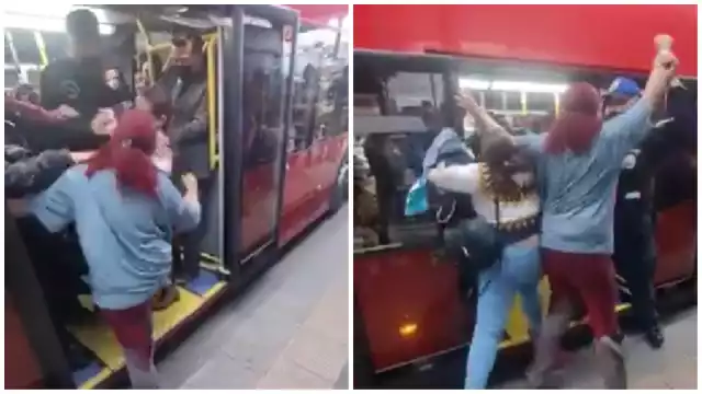Puñetazos y cachetadas se llevaron policías al intentar bajar a dos mujeres del Metrobús