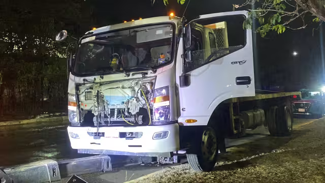 El camión se impactó con el poste de luz, el cual terminó sobre el pavimento.