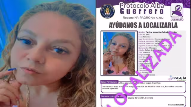 Fiscalía General del Estado de Guerrero localiza con vida a Patricia Jacqueline