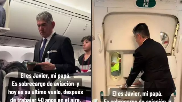 Sobrecargo de aviación recibe emotiva despedida tras trabajar más de 40 años en el aire