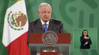El presidente Andrés Manuel López Obrador en su conferencia mañanera desde Palacio Nacional.