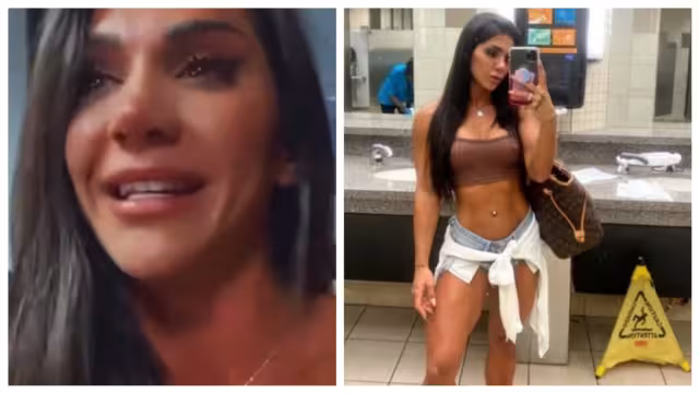 La ropa utilizada por la influencer era, un crop top color café, un short de mezclilla con un suéter color blanco amarrado a la cintura además de unos tenis