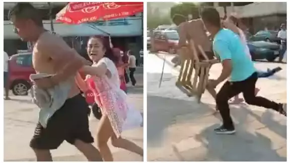 Momento en el que los turistas son golpeados Momento en el que los turistas son golpeados