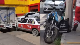 El joven repartidor de Uber no tuvo lesiones tras derrapar con su motocicleta
