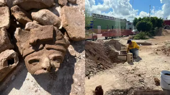 El descubrimiento se dio por los trabajos de mejora del parque principal de Oxkutzcab El descubrimiento se dio por los trabajos de mejora del parque principal de Oxkutzcab
