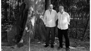 López Obrador y Carlos Slim, al costado de una ceiba