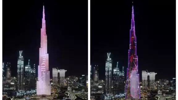 El Burj Khalifa, iluminado por el show de luces